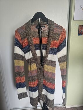 Ashley By 26 International Multicolor Striped Long Cardigan - Brown/Multi